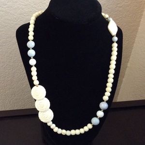 Vintage Carved Natural Stone Gold Over 925 Sterling Silver Clasp Marked Necklace